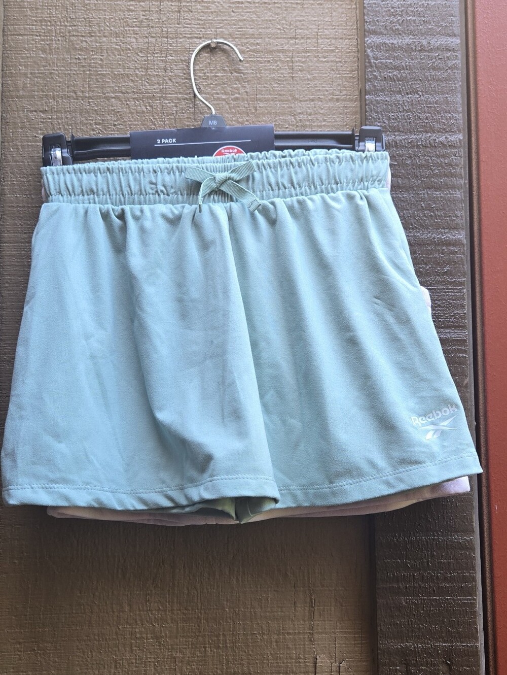 Reebok Girls Mint-Pink Athletic Shorts with Drawstring
